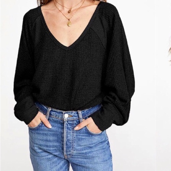 Free People Tops - NWT Free People Santa Clara Thermal Top, Black, Size XS, 100% Cotton